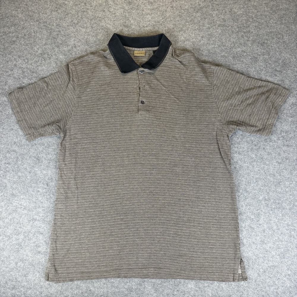 AXIST Polo Shirt Mens XL Gray Geometric Knit Short Sleeve Casual Cotton Rayon